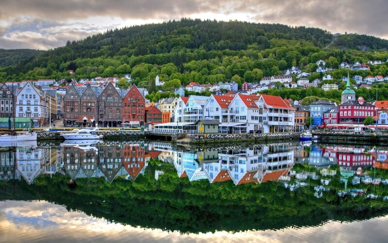 Colorful Buildings in Harbor — Green