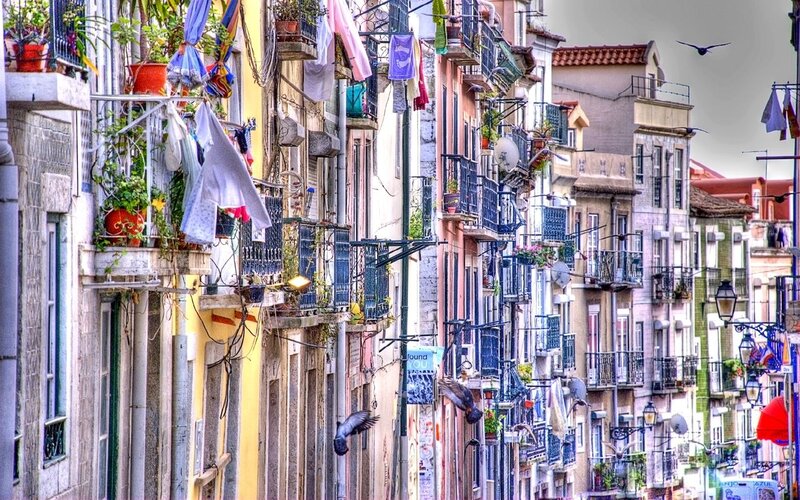 Colorful Buildings in Narrow Street