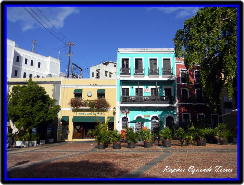 Colorful Buildings in Plaza — Blue