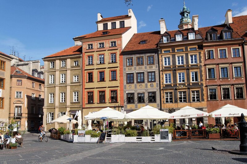 Colorful Buildings in Square — Blue