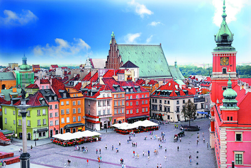 Colorful Buildings in Square — Red