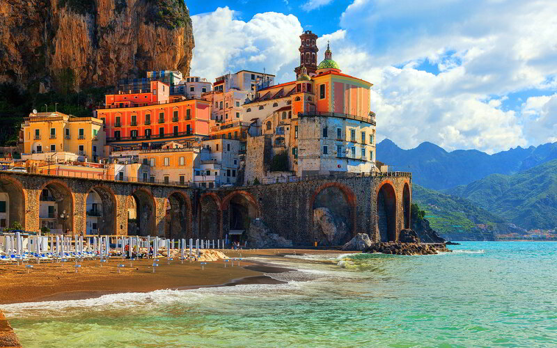 Colorful Buildings on Cliff — Blue