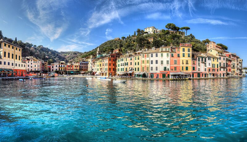 Colorful Buildings on Coast — Blue