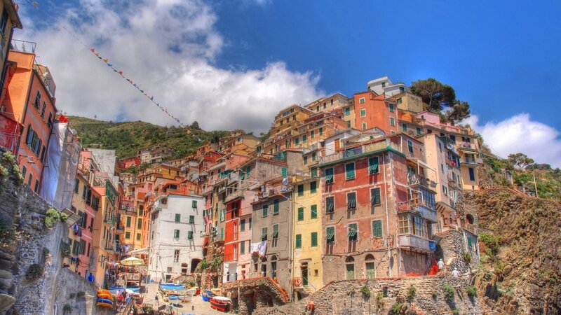 Colorful Buildings on Hillside — Blue