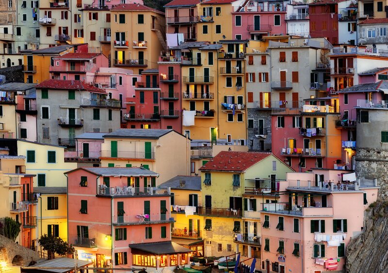 Colorful Buildings on Hillside — Pink