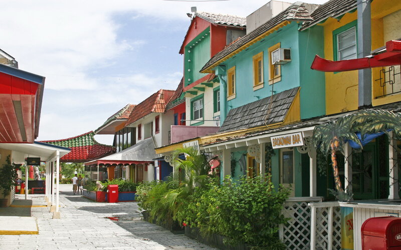 Colorful Buildings on Street — Blue, Bright