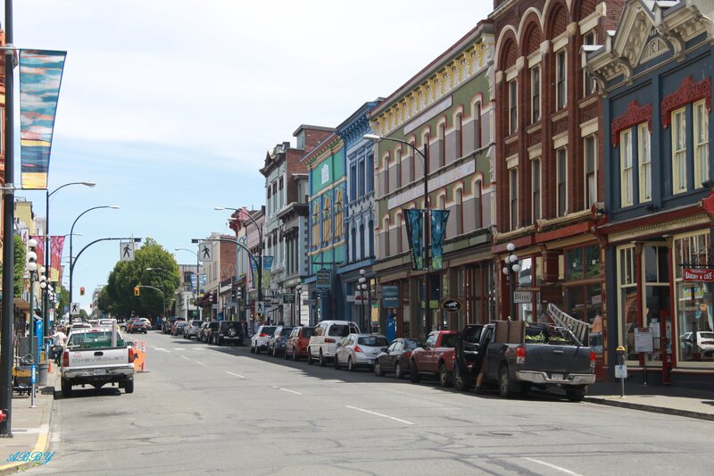Colorful Buildings on Street — Blue