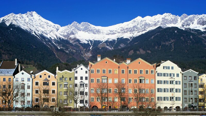 Colorful Buildings with Mountains