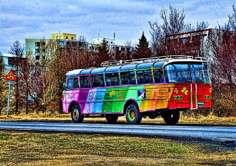 Colorful bus on a road
