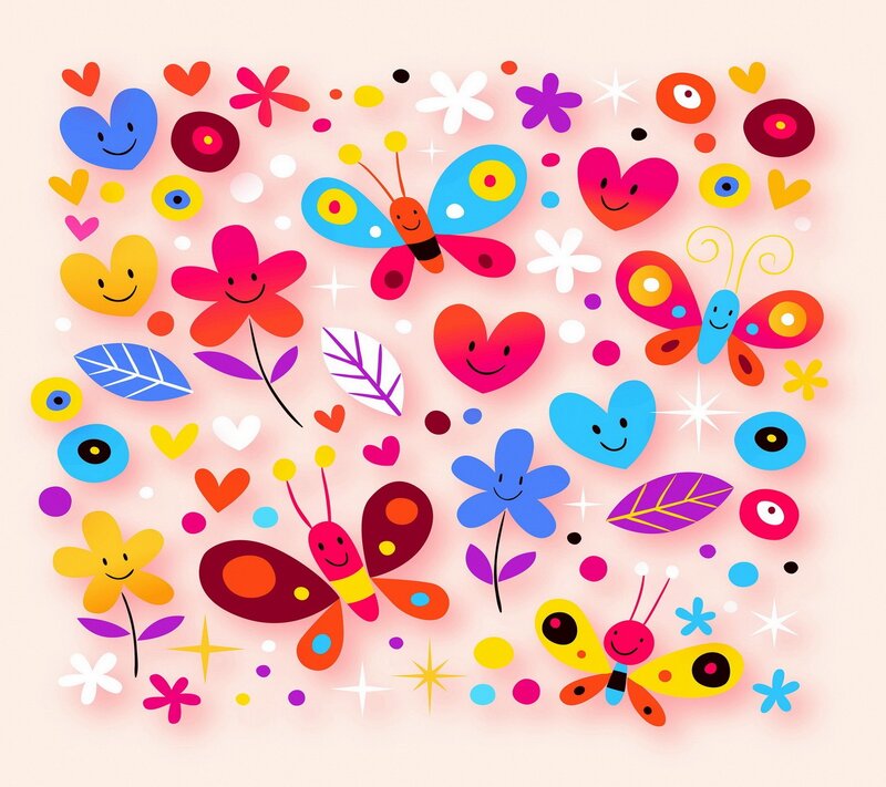 Colorful Butterflies and Flowers — Pink, Playful