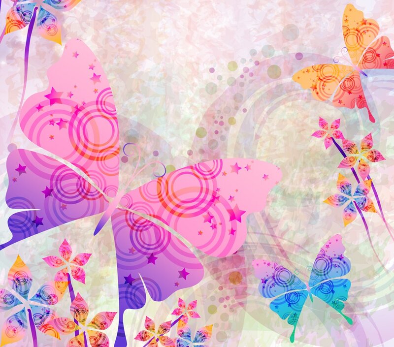 Colorful Butterflies and Flowers — Pink
