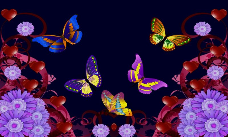 Colorful Butterflies and Flowers — Purple