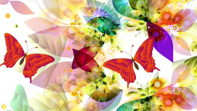 Colorful Butterflies and Flowers — Red