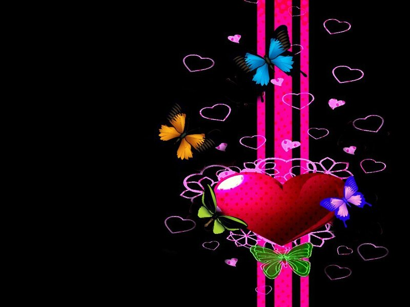 Colorful Butterflies and Hearts — Black