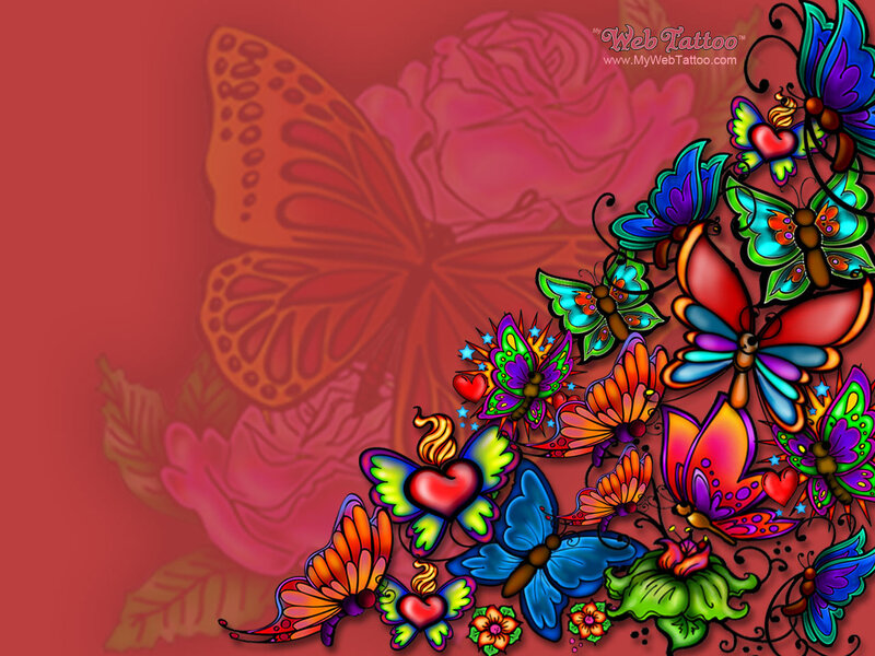 colorful butterflies and hearts