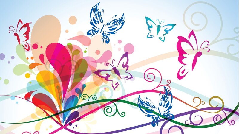 Colorful Butterflies and Swirls — Pink