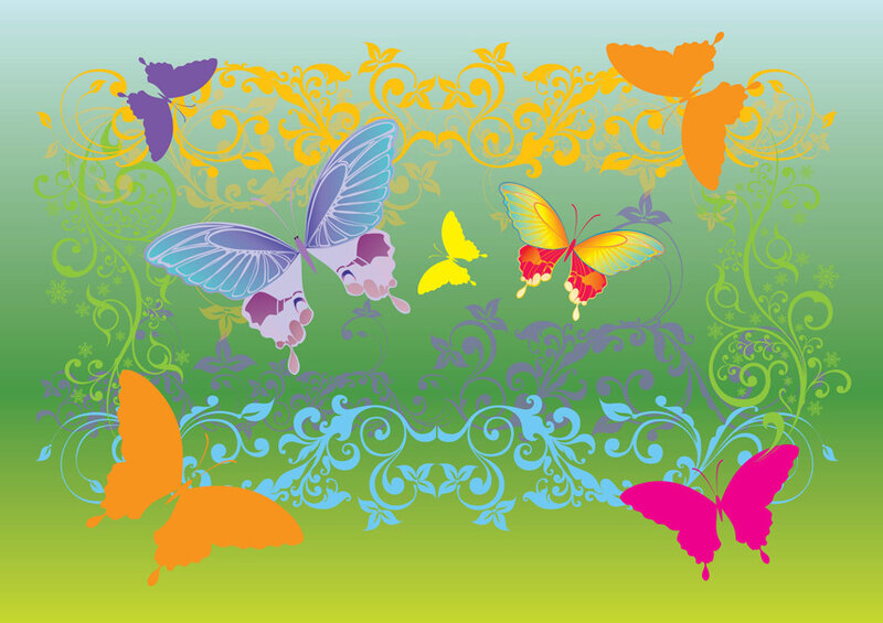 Colorful Butterflies and Swirls