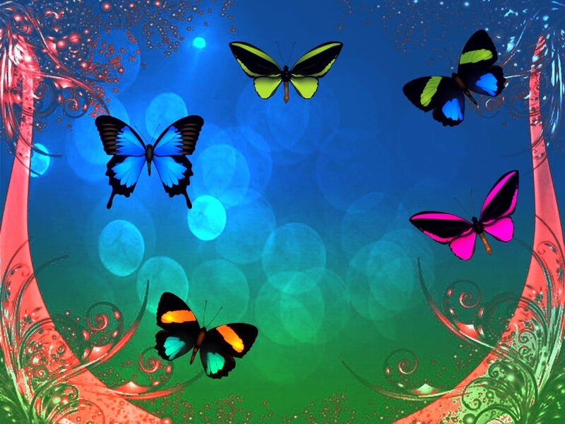 Colorful Butterflies — Blue, Dreamy, Digital Art