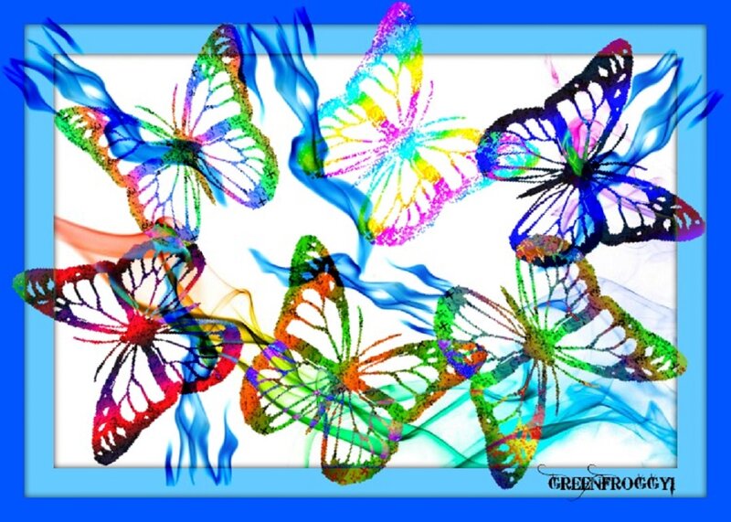 Colorful Butterflies — Blue, Vibrant, Digital Art, Flames