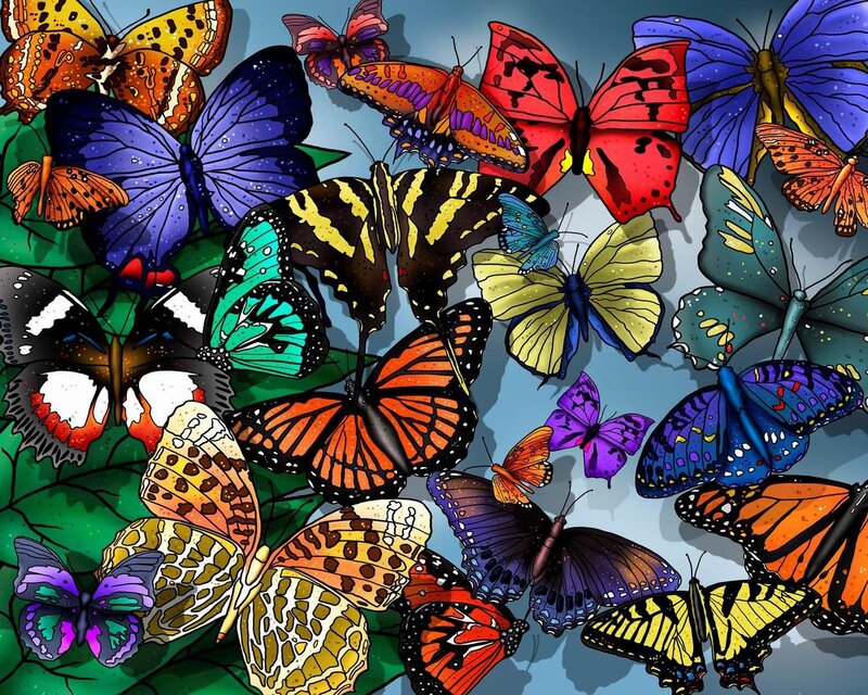 Colorful Butterflies — Blue, Vibrant, Digital Art