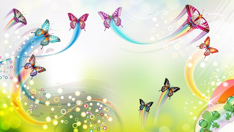 Colorful Butterflies Flying — Green, Playful