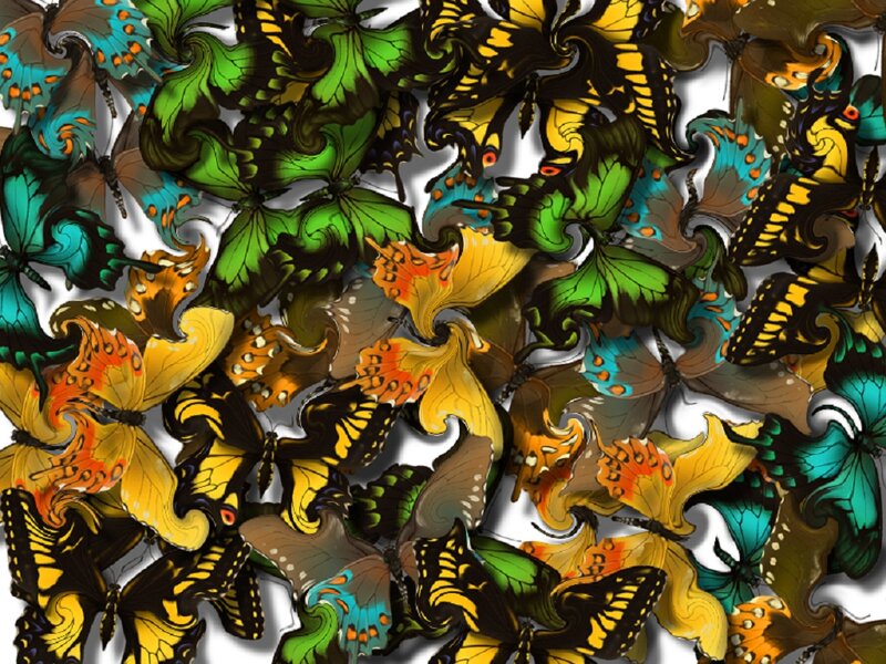 Colorful Butterflies — Green, Vibrant, Digital Art, Swirls