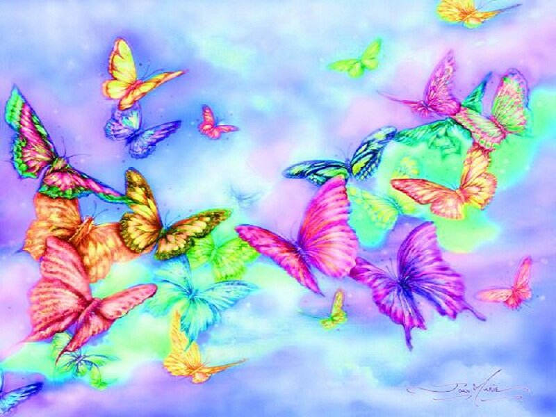 Colorful Butterflies in Flight — Purple