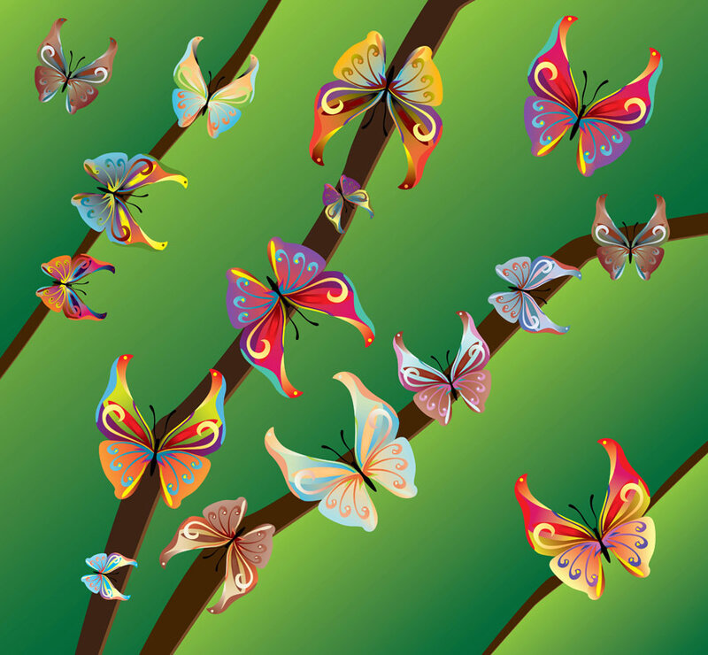 Colorful Butterflies on Branches
