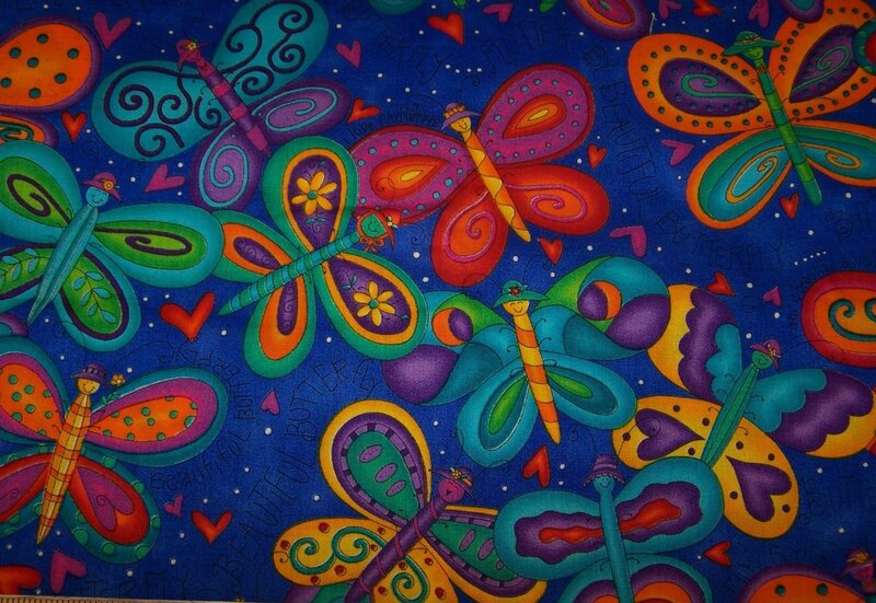 Colorful Butterflies on Fabric — Blue
