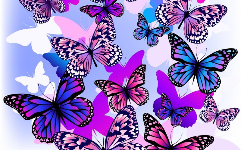 Colorful Butterflies — Purple, Vibrant, Digital Art