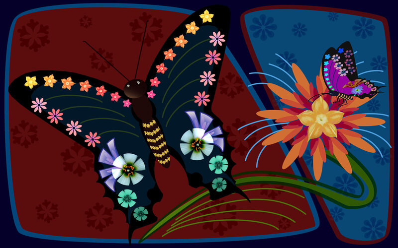 colorful butterfly and flower art