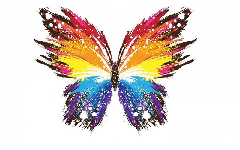 Colorful Butterfly — Blue, Vibrant, Digital Art, Paint Splatter