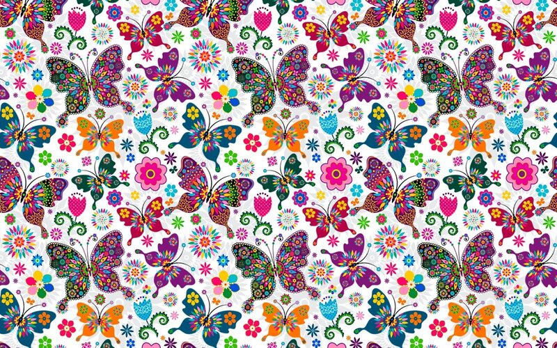 Colorful Butterfly Pattern — White