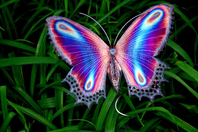 Colorful Butterfly Sculpture — Blue, Dramatic