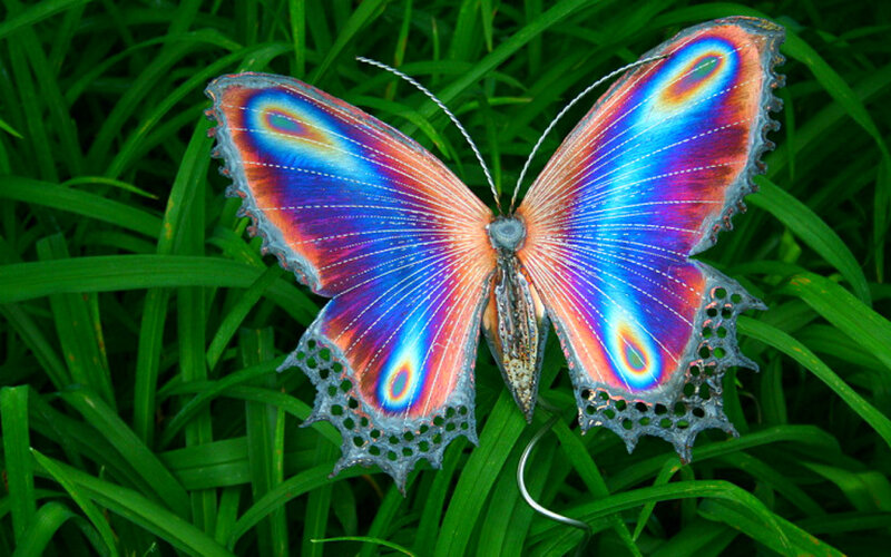 Colorful Butterfly Sculpture — Green, Vibrant