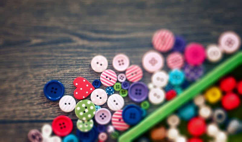 Colorful Buttons on Wood — Brown, Calm