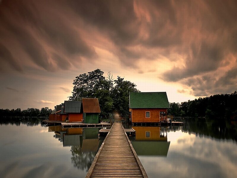 Colorful Cabins on Lake