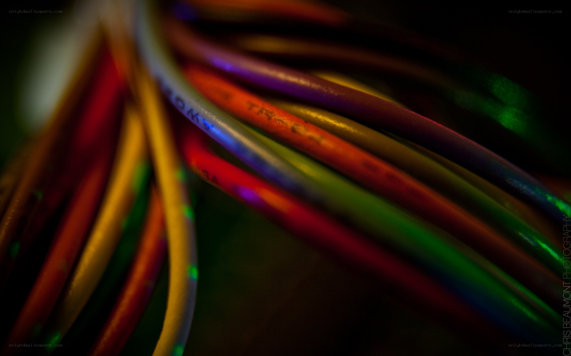colorful cables in low light