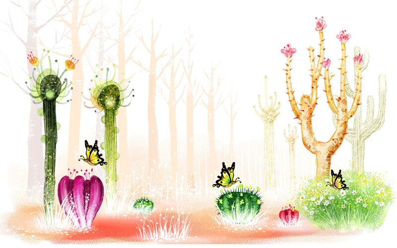 Colorful cactus garden illustration