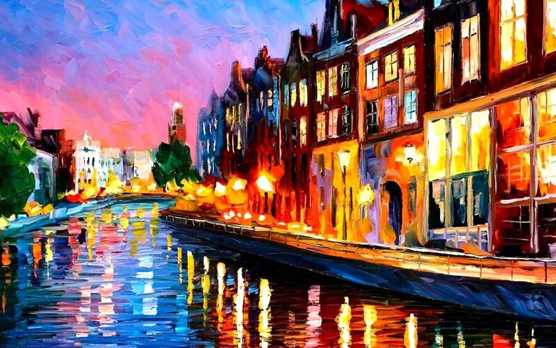 Colorful canal at dusk