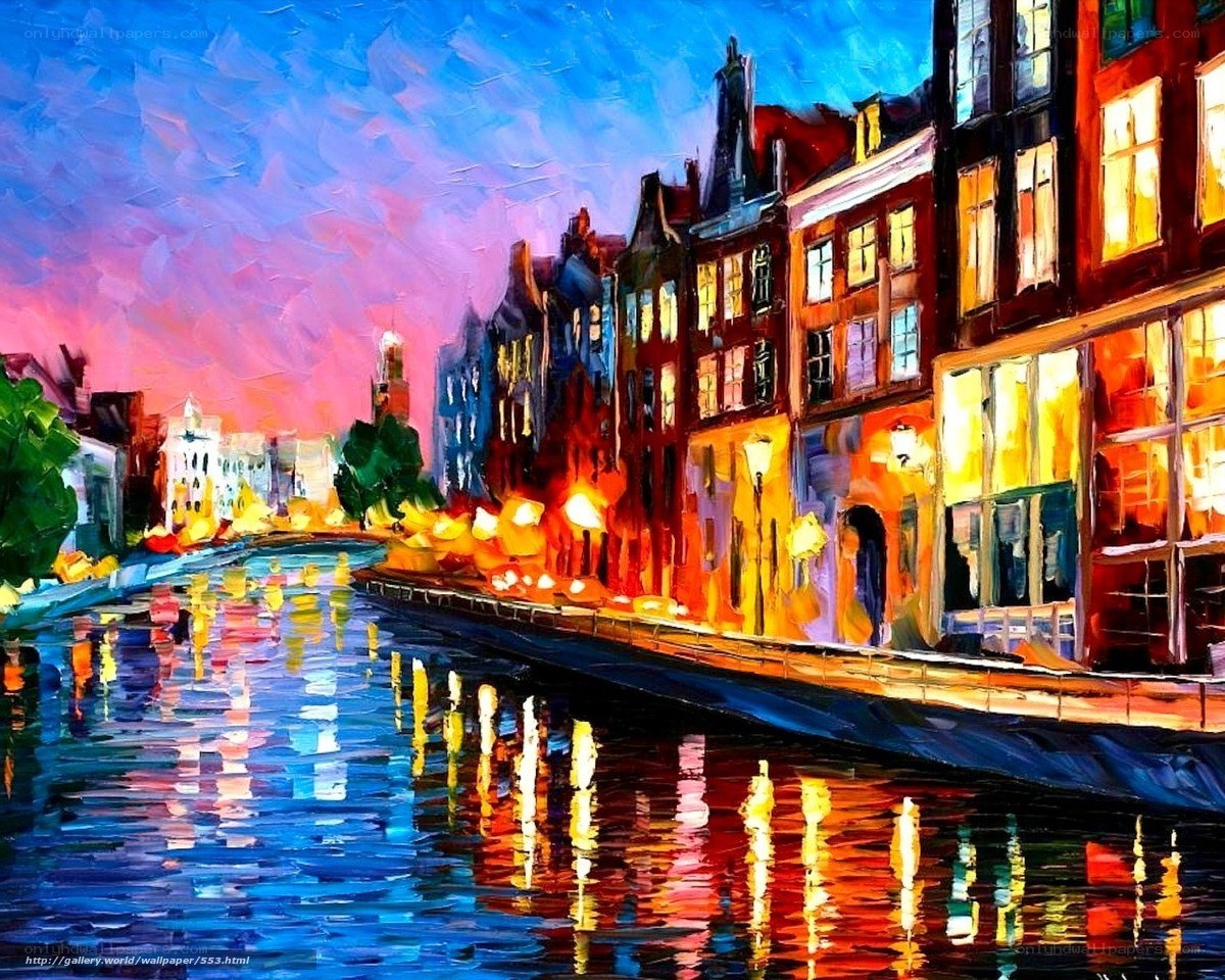 Colorful canal at dusk
