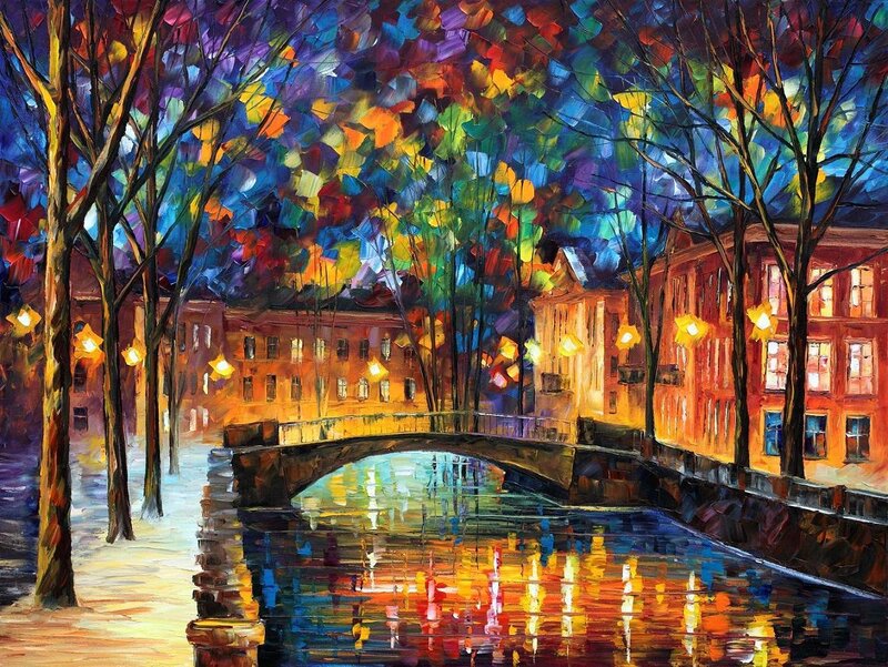 Colorful canal at night