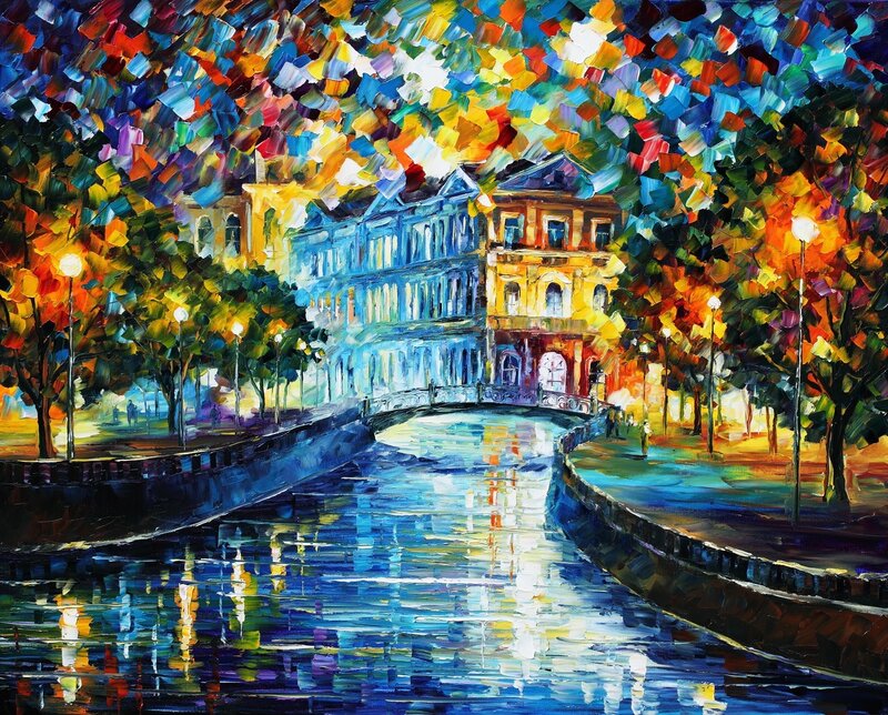 Colorful canal at night