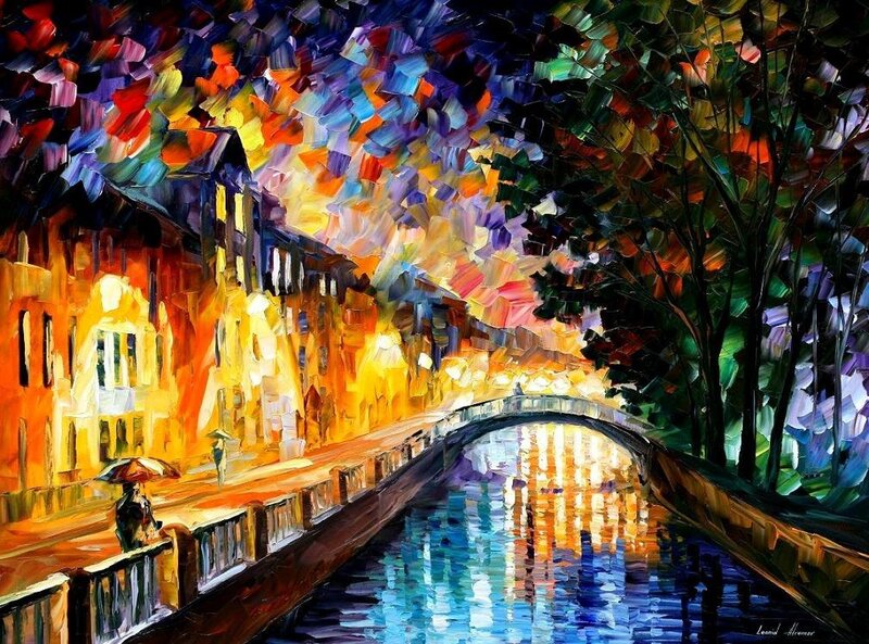Colorful canal at night
