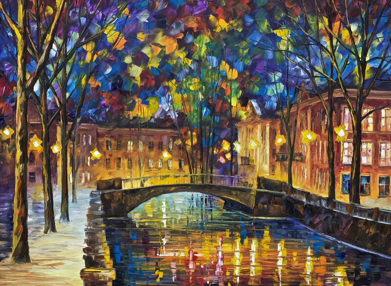 Colorful canal at night