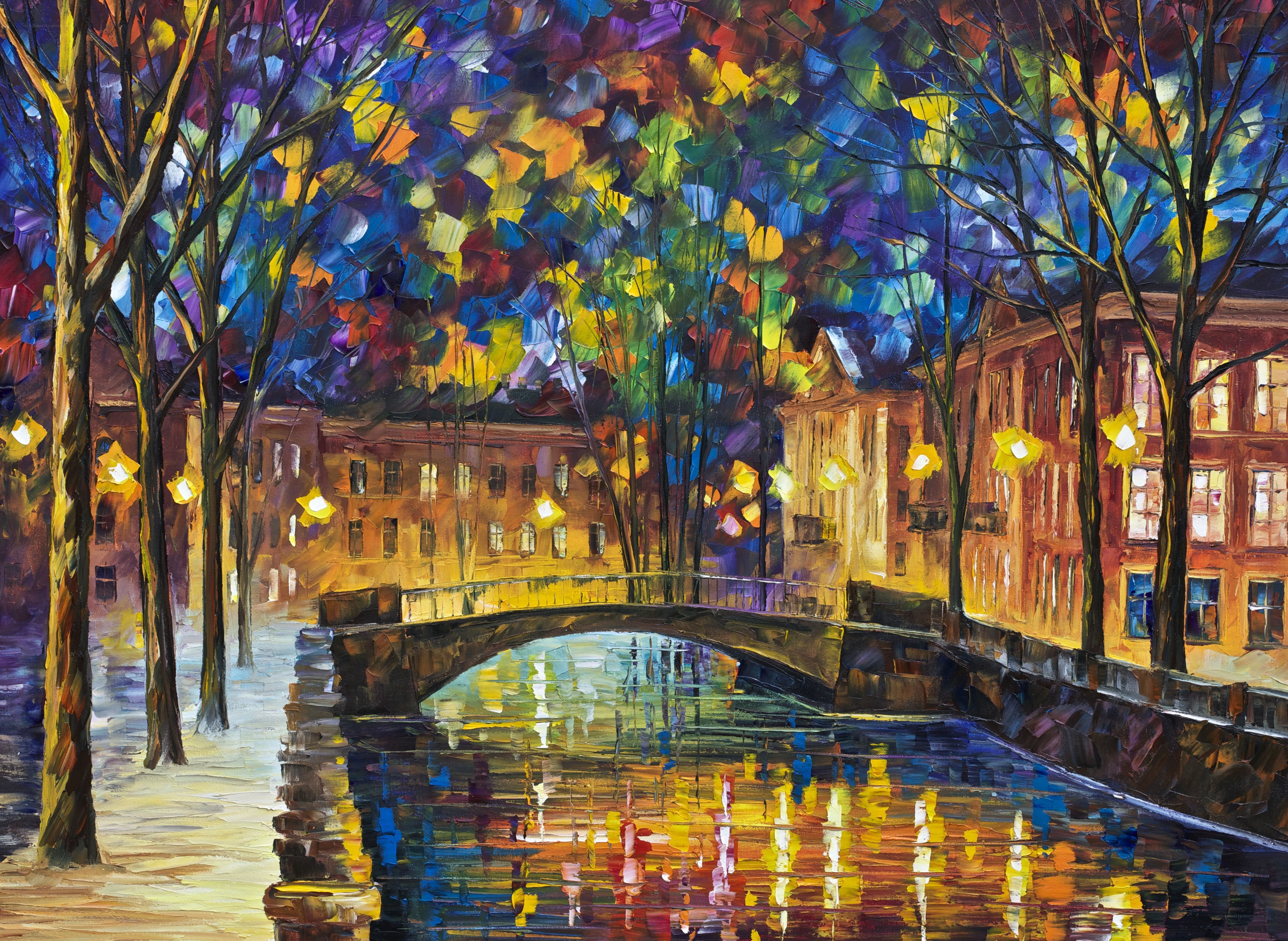 Colorful canal at night
