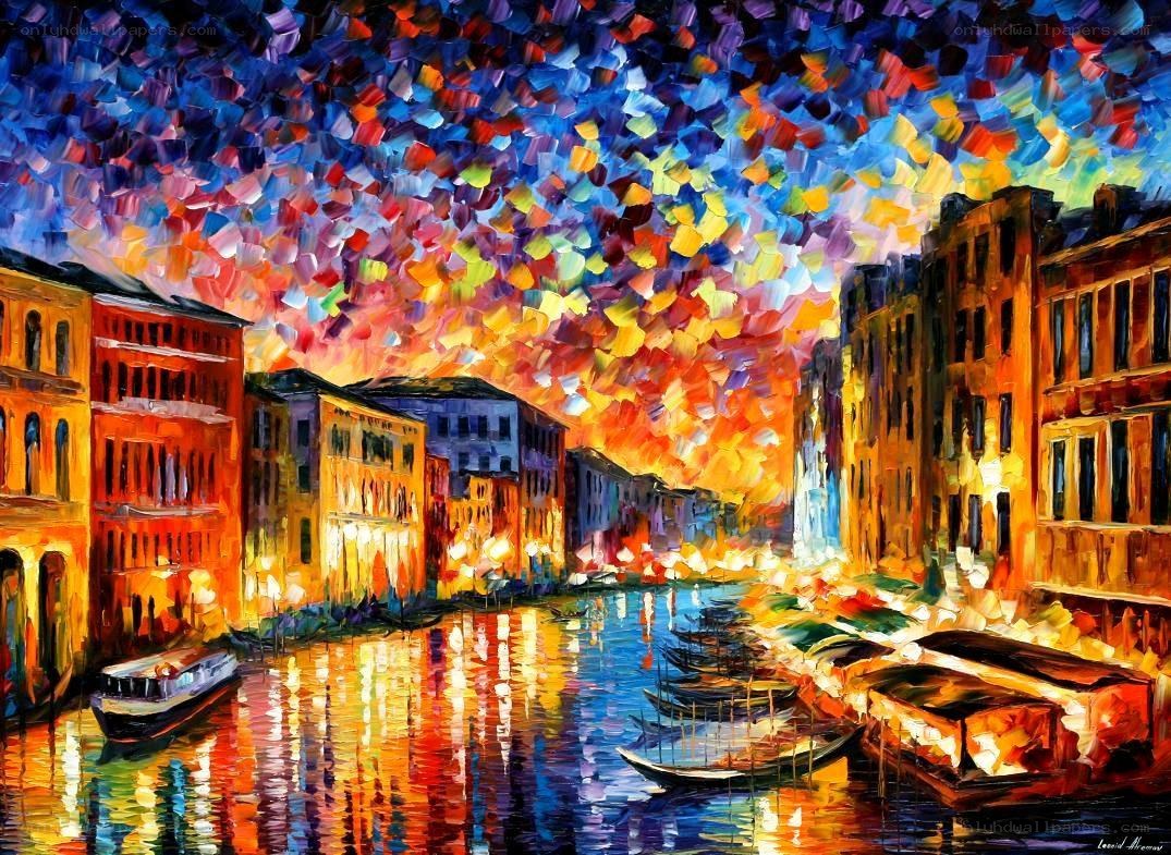 Colorful canal at sunset