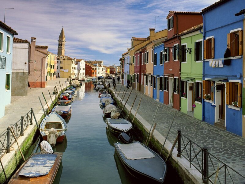 Colorful Canal Houses — Blue, Serene, Afternoon, Photograph