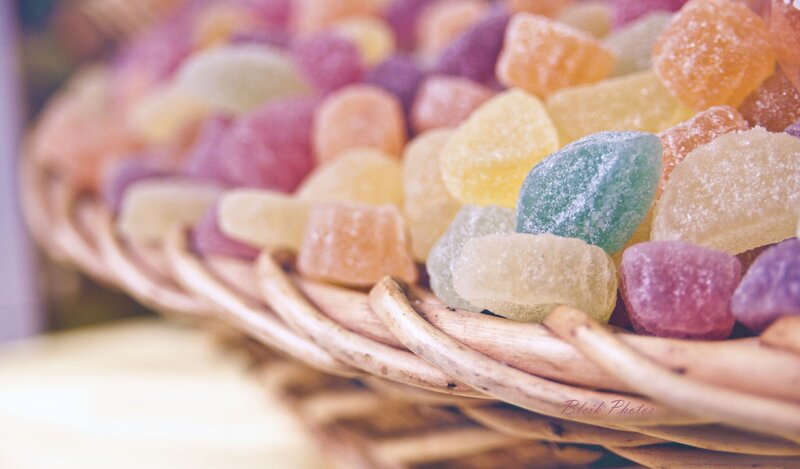 Colorful candies in a basket