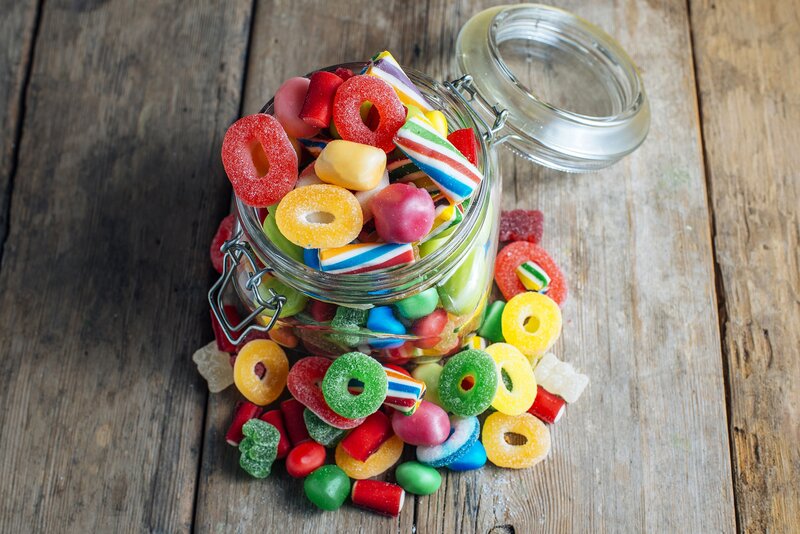 Colorful Candies in Jar — Red